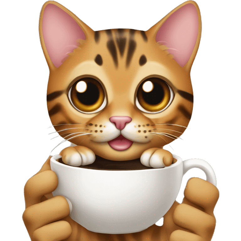 Bengal cat situ cup of coffee in the hands emoji