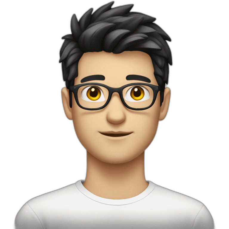 young white European guy with a white shirt and black hairs and metal glasses emoji