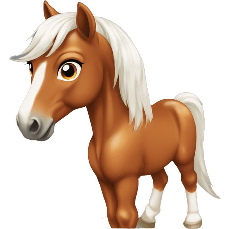 Chestnut horse with white, cheeky playful horse, young horse foal filly horse yearling playful trotting emoji