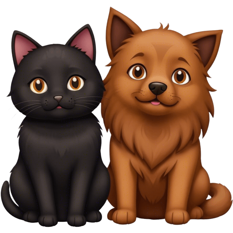 Black cat and dog being friends emoji