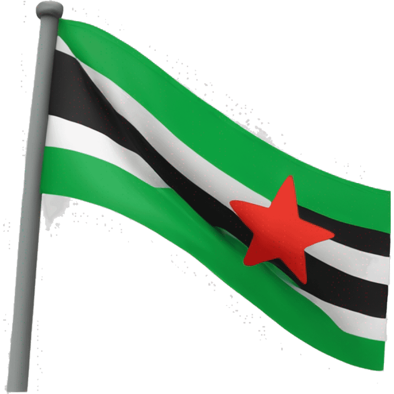 flag with three horizontal stripes. The top stripe is green, the middle stripe is white with three red stars, and the bottom stripe is black.  emoji