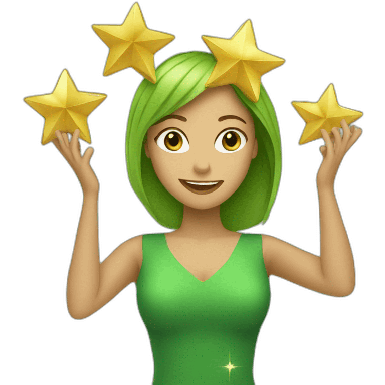 Green women holding three gold stars above head emoji