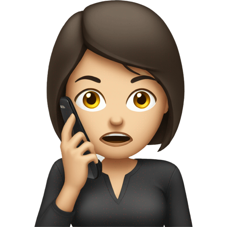 Brunette angry Woman talking on cell phone emoji