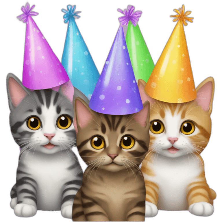 4 kittens wearing birthday hats emoji