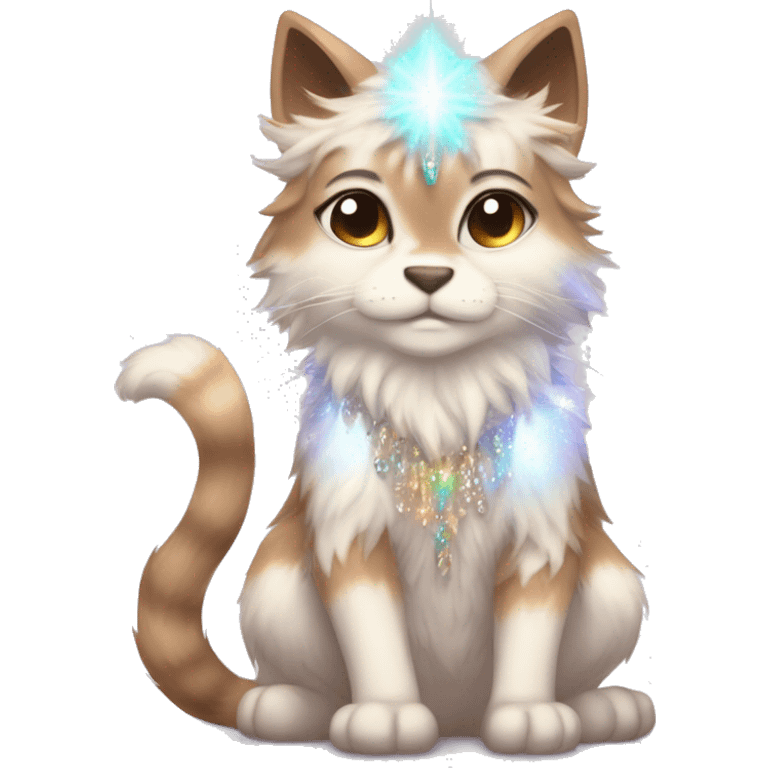 Furry, sparkle, iridescent, colorful, pastel, edgy, cool, fantasy beautiful, brown, beige, white, divine, godly, angelic, animal, anthro, full body, fursona, feline emoji