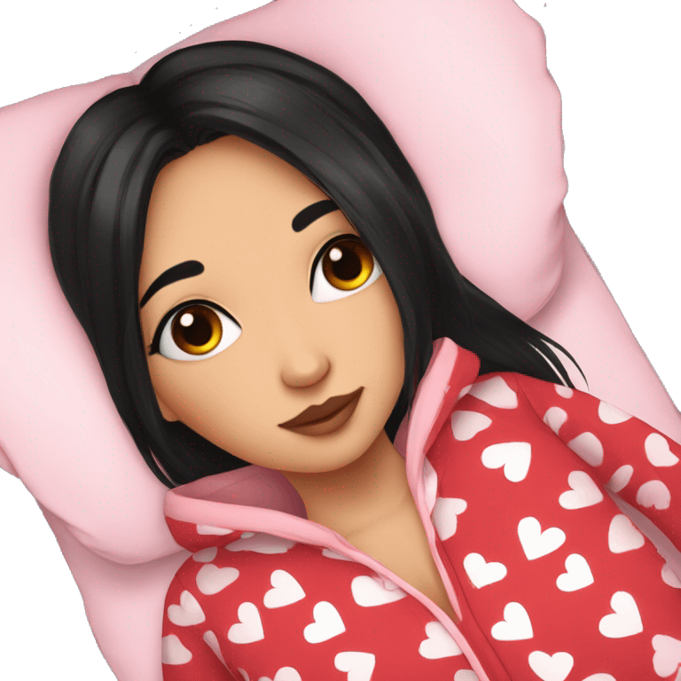 Girl in red heart pjs sleep black hair emoji