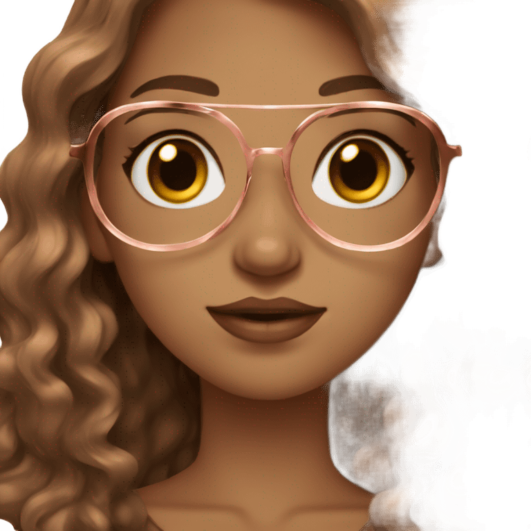 a girl brown wavy hair brown eyes rose gold glasess emoji