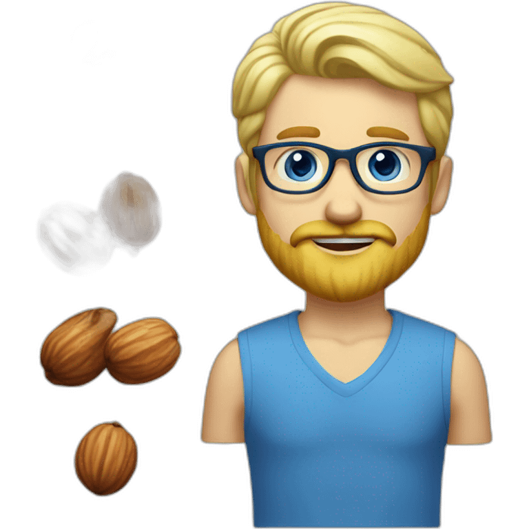 Blond man blue eye glasses small beard eating hazelnut emoji