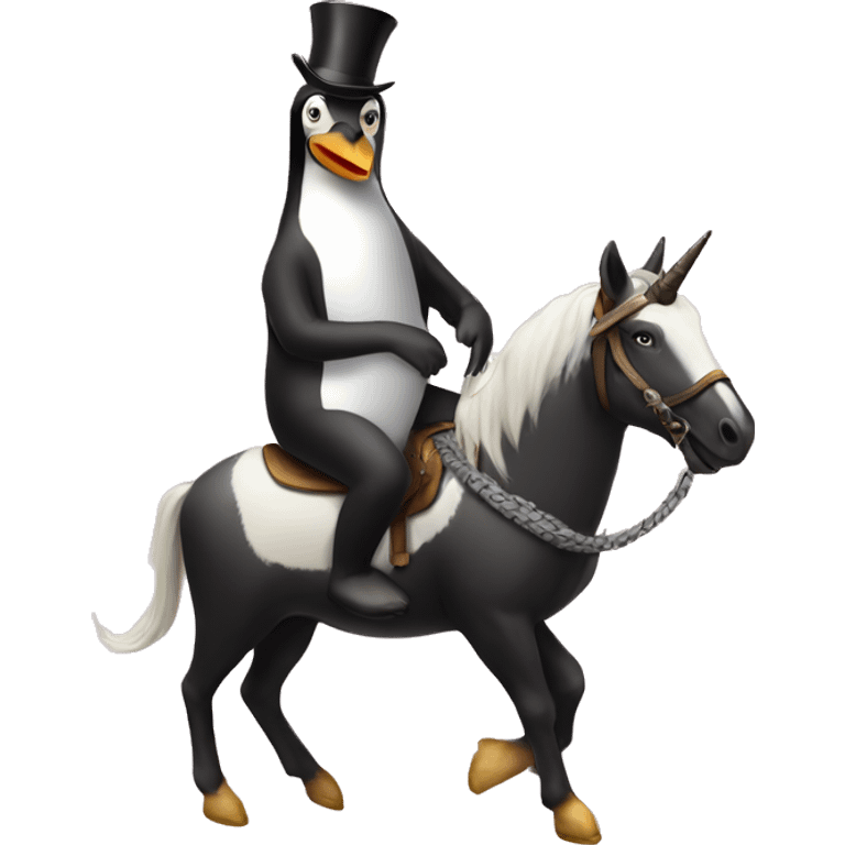 Pinguin ride a uniqorn emoji