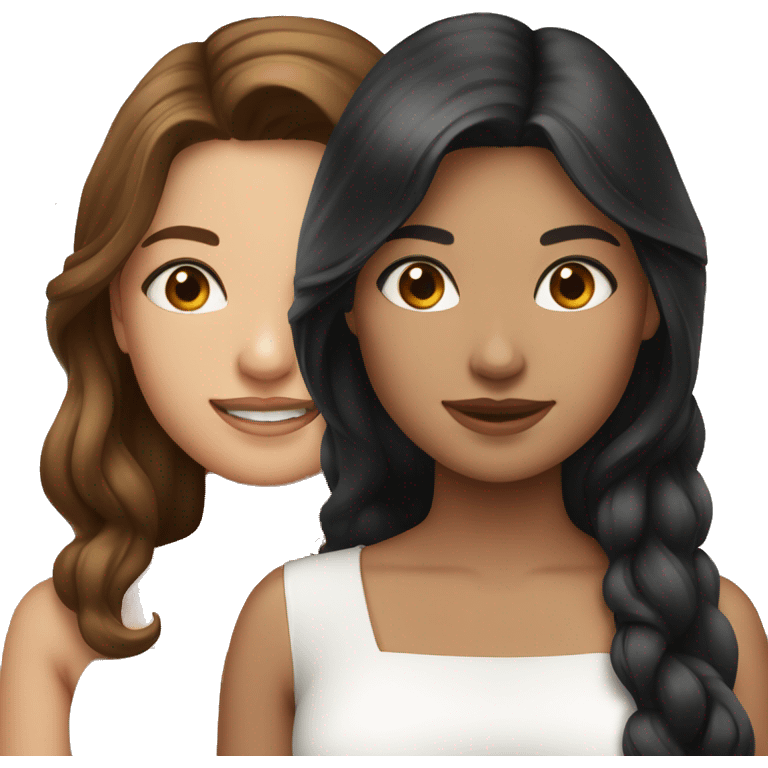 Two prettiest women: first with brown long hair and white dress and second with black hair  emoji