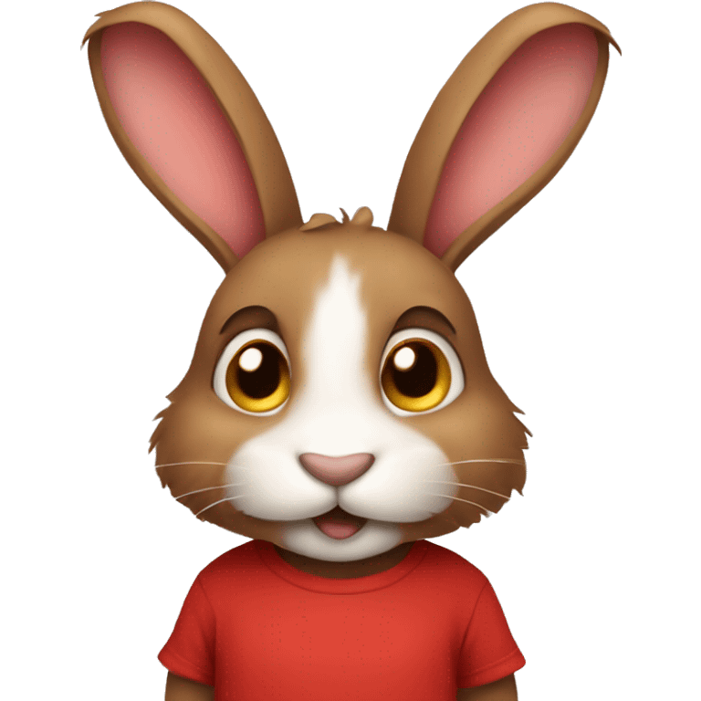 Cute Fluffy brown rabbit, long floppy downwards ears, wearing red tshirt  emoji