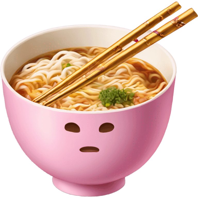 traditional ramen, pink and gold bowl, gold chopsticks emoji