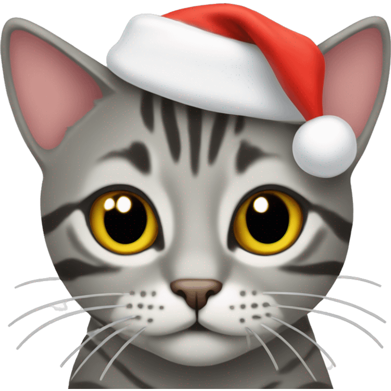 Grey tabby cat in santa hat emoji