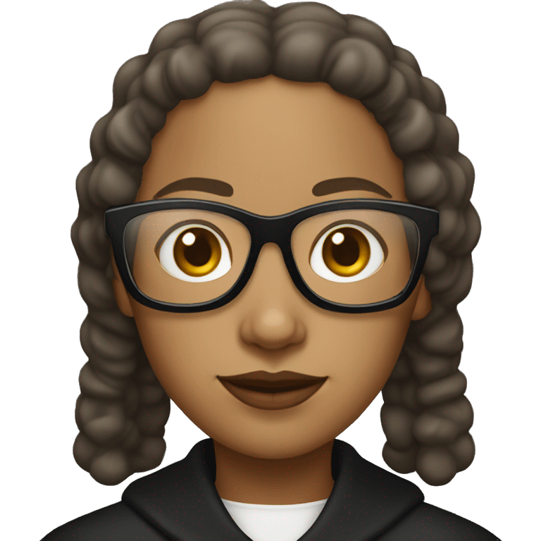 Female nun with medium skin tone and curly hair wearing spike Lee glasses emoji