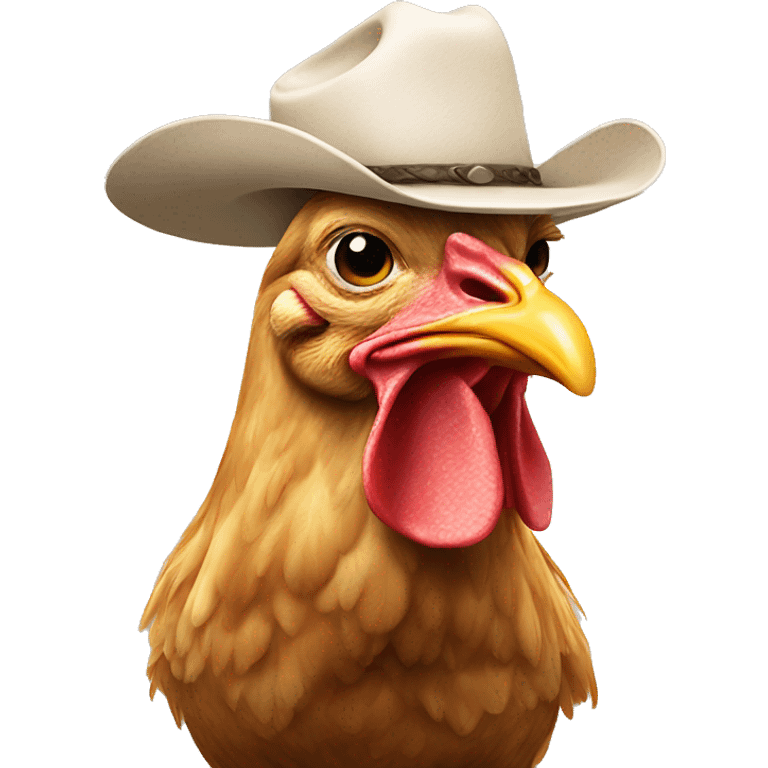 Chicken with a cowboy hat on a cow emoji