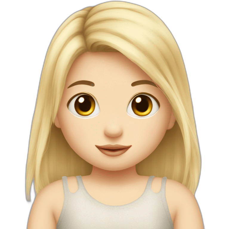 bébé fille blonde décoiffée avec une peluche Totoro  emoji