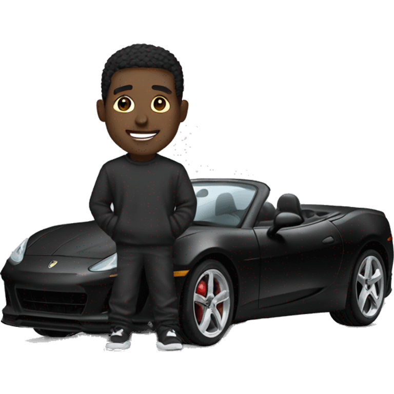 Black sport car with guy who has white cap  emoji