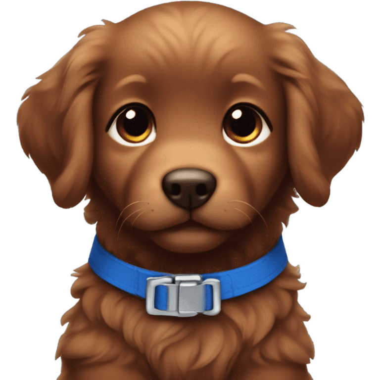 Chibi fluffy dark red retriever puppy with blue collar emoji