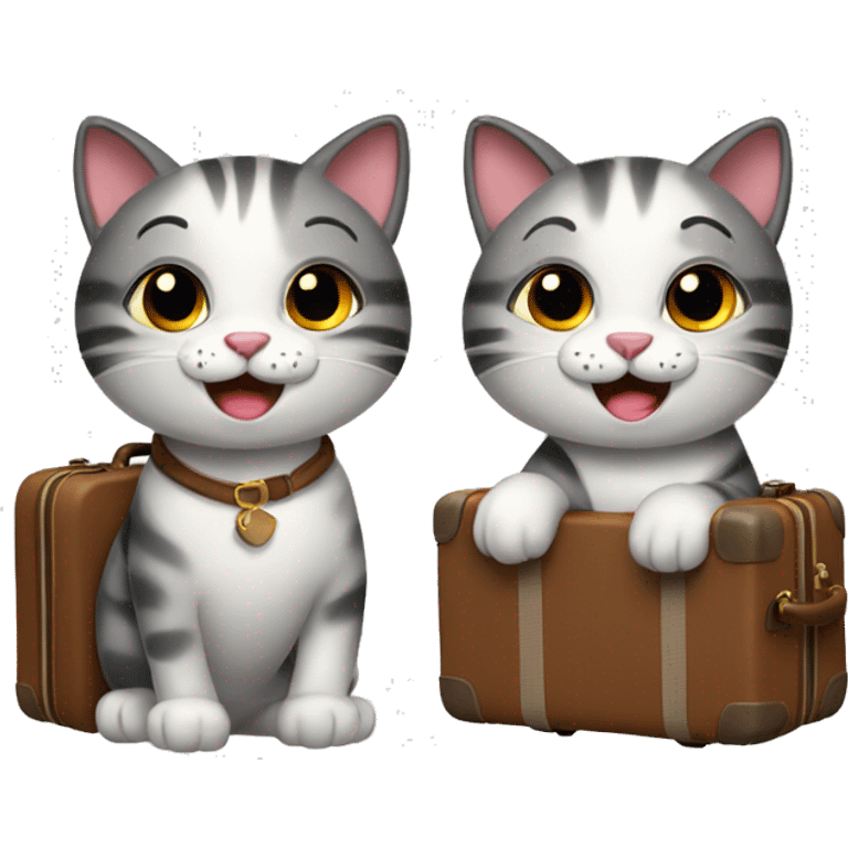 2 happy cats with luggage emoji