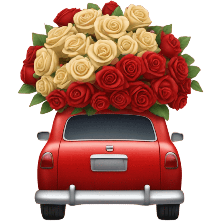 red car in the trunk many roses emoji