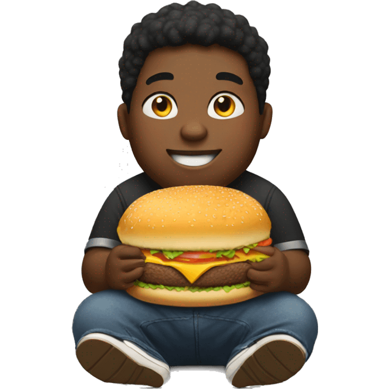 chubby black boy eating burger emoji