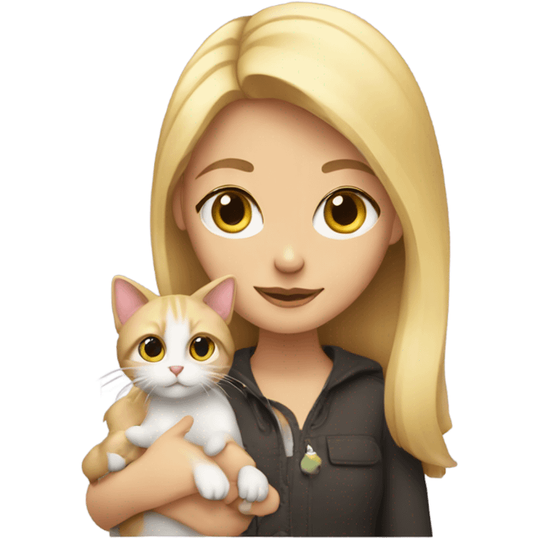 Blonde girl holding a cat emoji