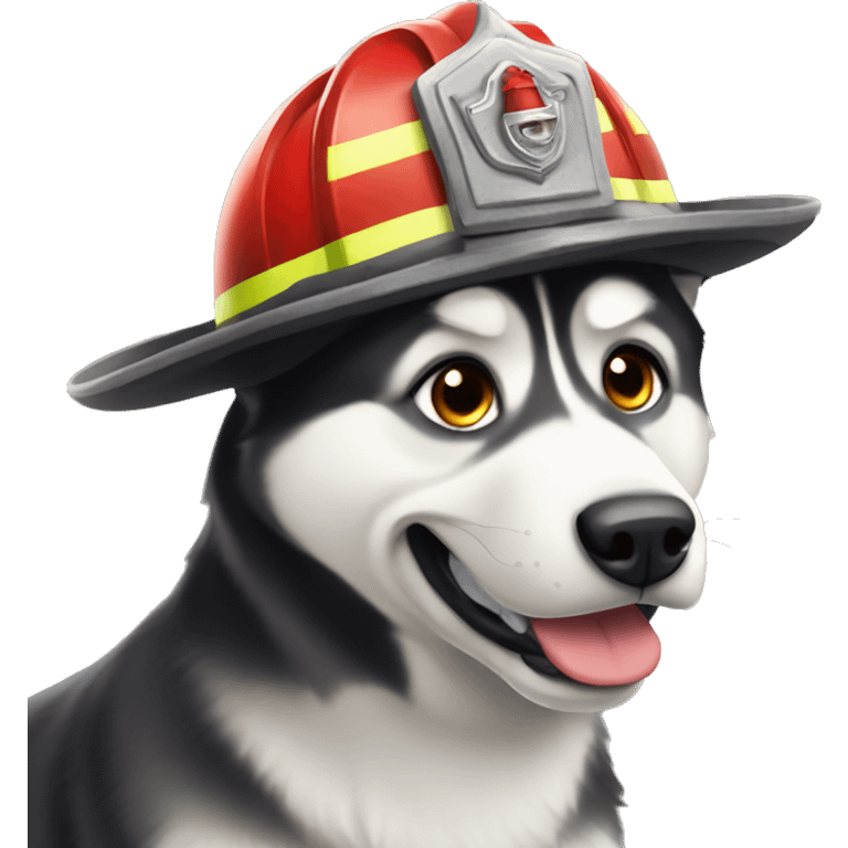 Husky with a fireman hat emoji