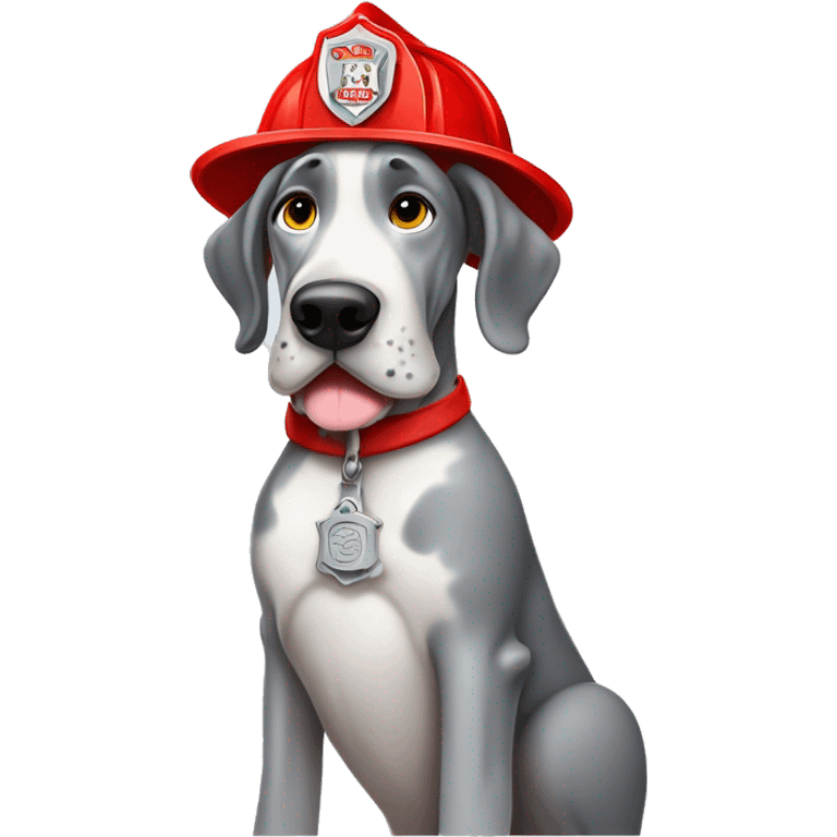 Merle grey Great Dane wearing a red fire fighter hat  emoji