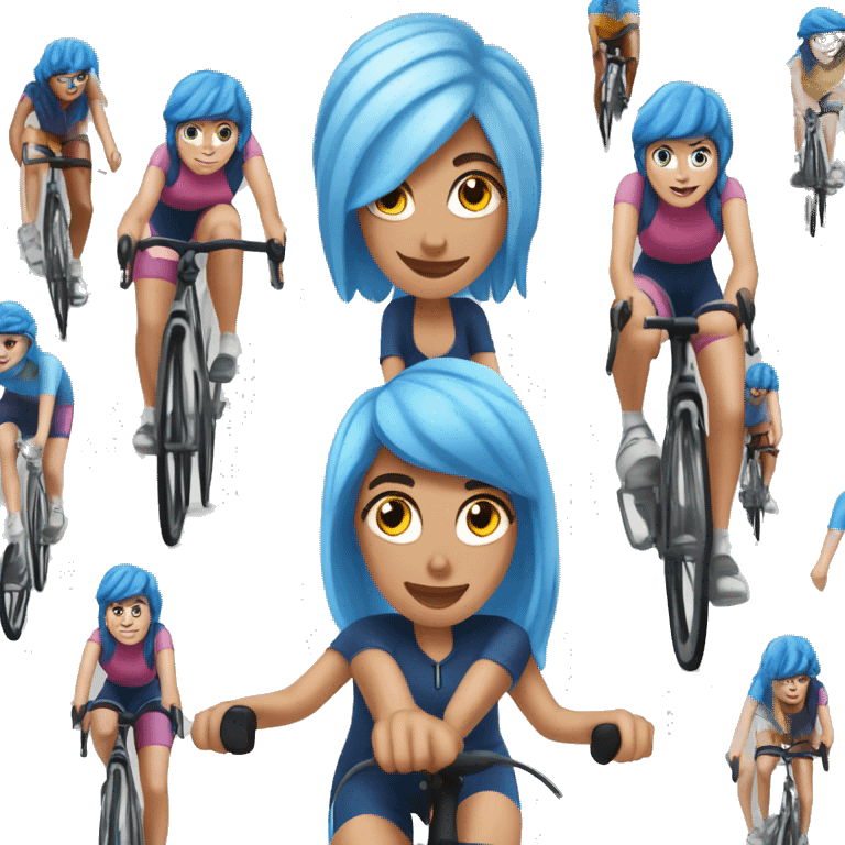 White Girl with blue hair riding peloton bike  emoji