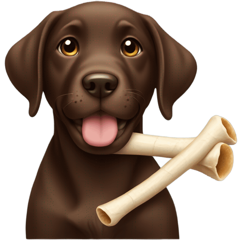 Chocolate lab puppy with bone emoji