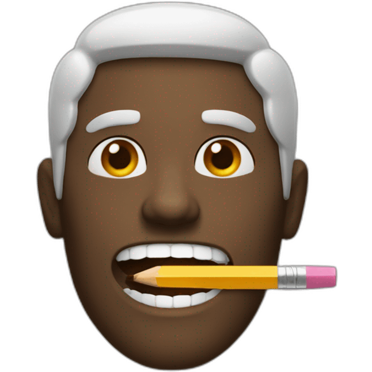 a man with a pencil in his teeth emoji