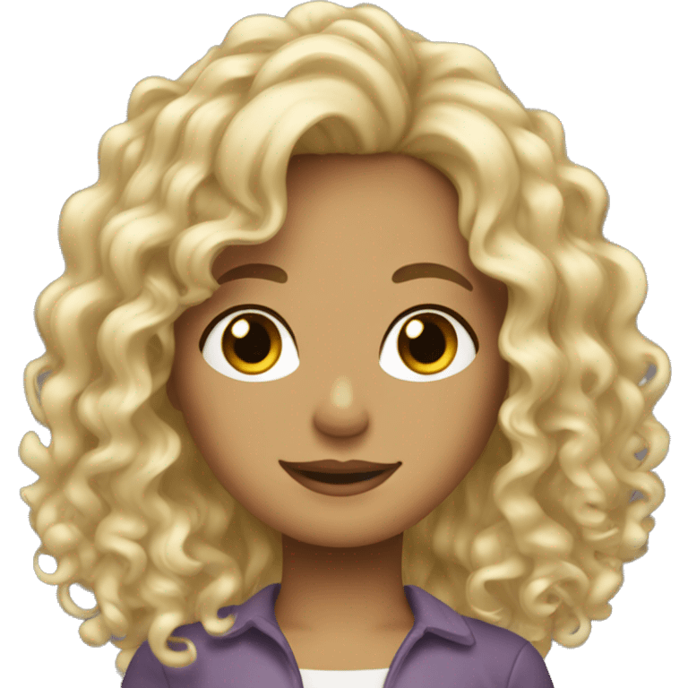 Curly blonde girl who has brown roots in the industry emoji