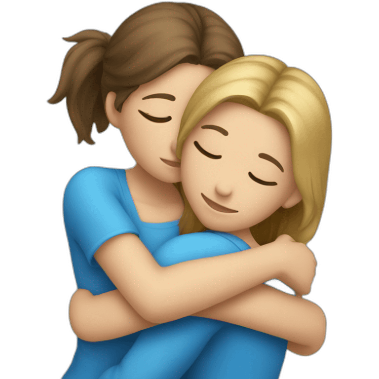 Hug between two girl in blue  emoji