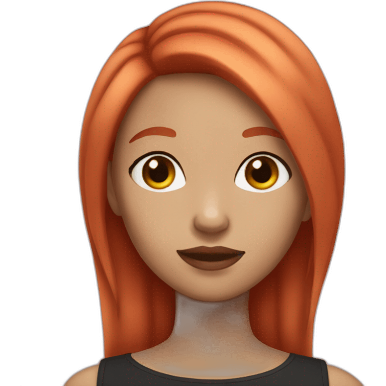 Girl with red hair and light skin and black eyes and blush emoji