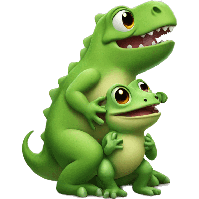 dino hugs frog emoji