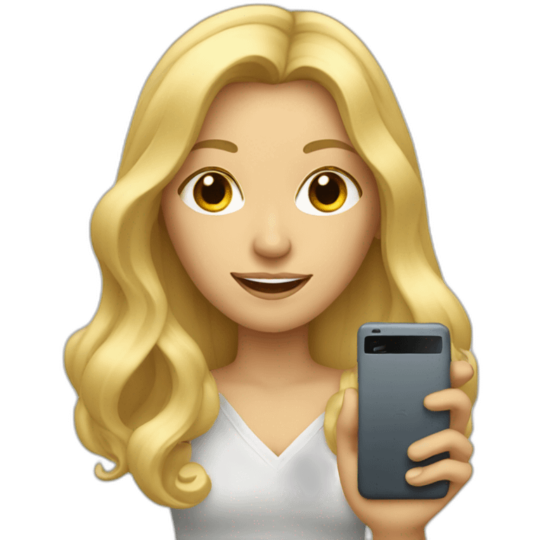 long-haired, irregular blonde woman with cell phone emoji