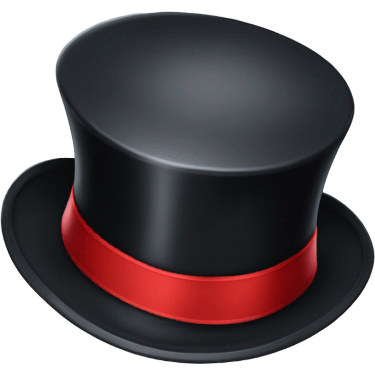 A black top hat displaying a red ribbon around the base. The ribbon forms a visible bow at the front, with the ends falling slightly over  emoji