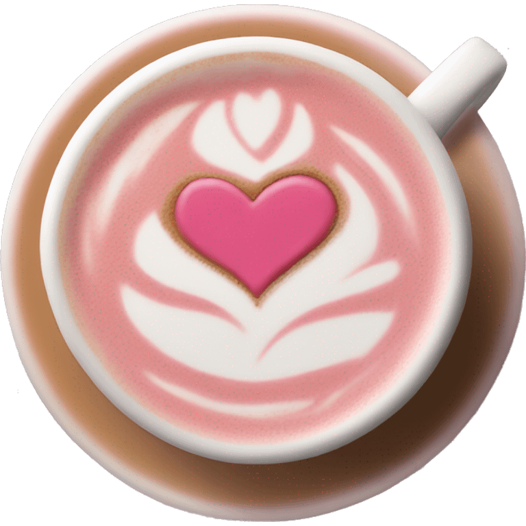 pink latte with heart shaped latte art emoji