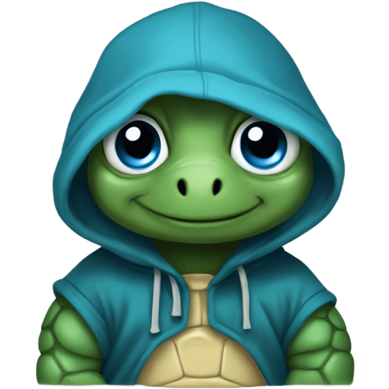 Turtle with blue eyes wearing black hooded sweatshirt  emoji