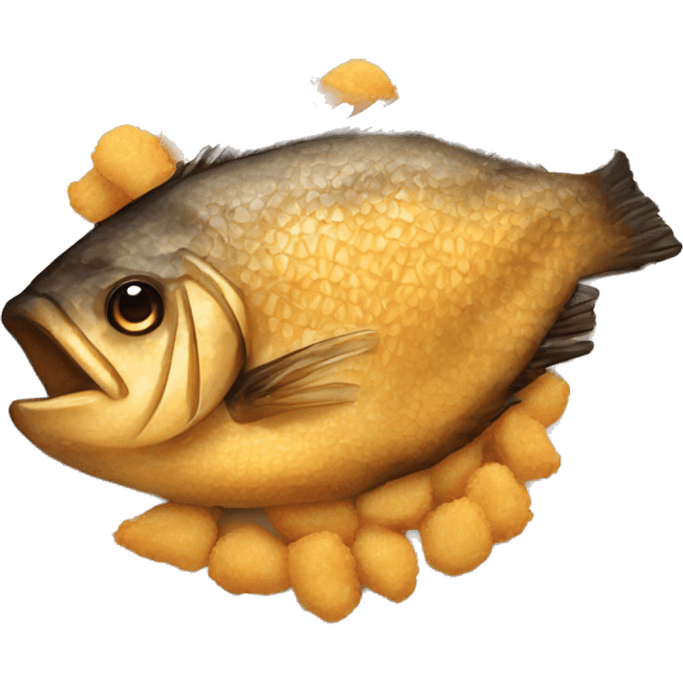 “Fried fish on a plate, golden and crispy.” emoji