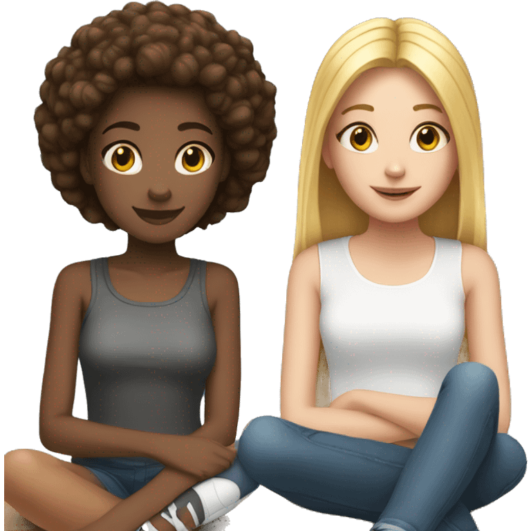 Black teen girl and white teen girl sitting together  emoji