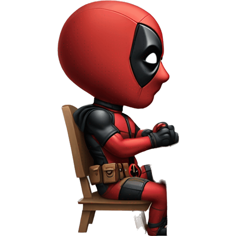 Cute Deadpool sitting at a desk, front view emoji