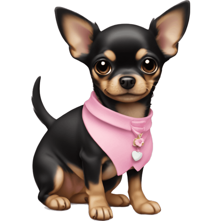 black & tan chihuahua puppy wearing a pink dress emoji