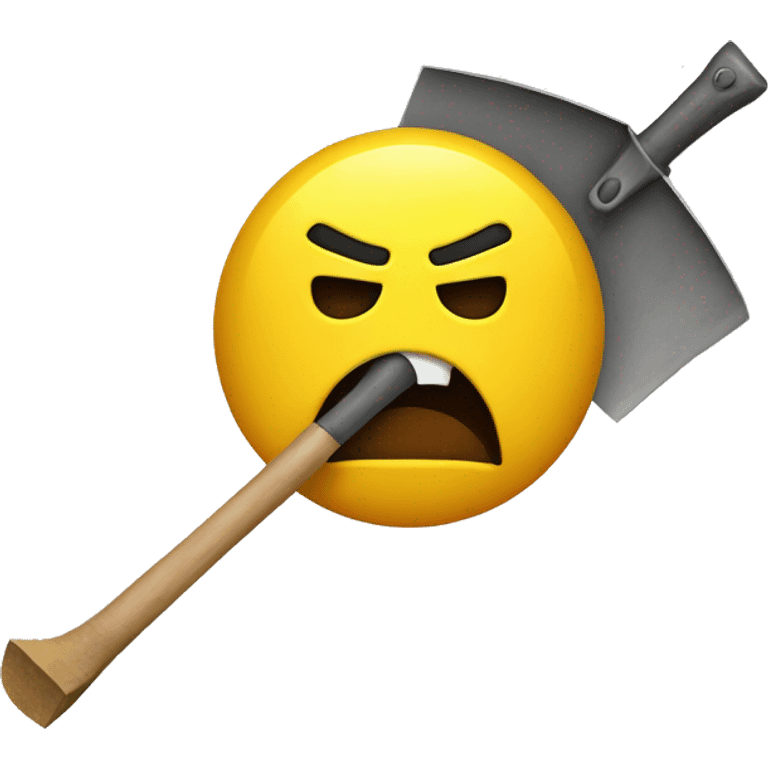 Yellow Circle with a Angry face holding a shovel emoji