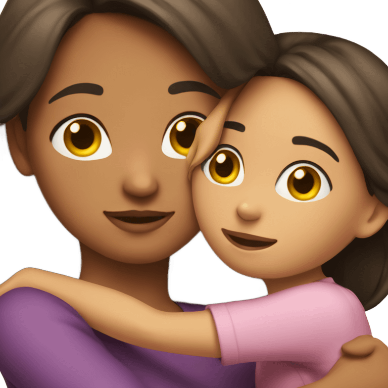 brunette girl hugs brunette mom emoji