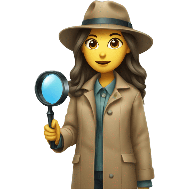 girl in a detective costume, in a raincoat, with a hat and a magnifying glass in her hands emoji