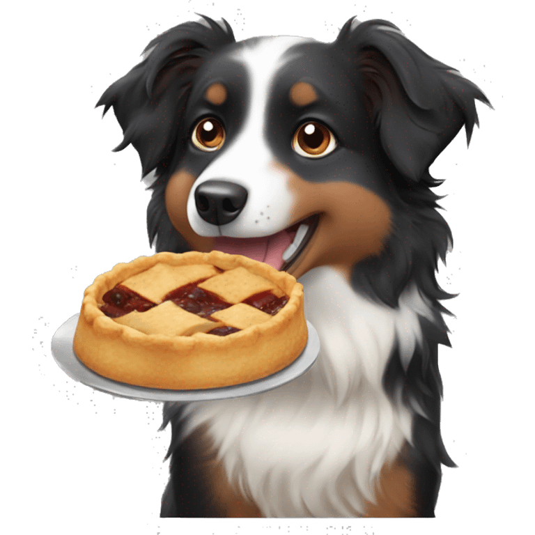 Small black australian shepherd dog eating pie  emoji