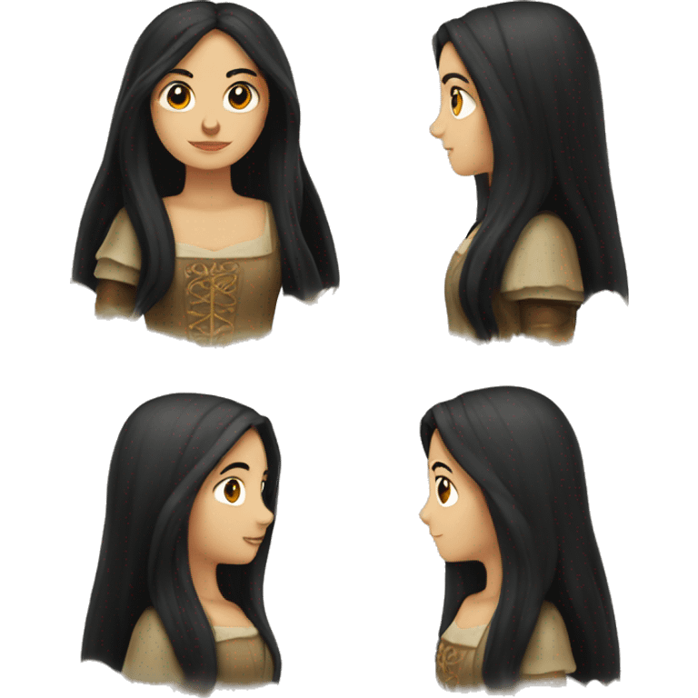 medieval maiden with very long black hair emoji