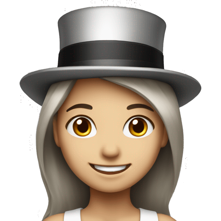 smiling girl white - hair brown - in top hat emoji