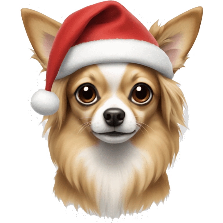 Chihuahua long-haired in a Christmas hat emoji